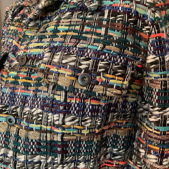 Milly Multi Colored Jacket with Black Fringe Detail and Gold Metal Roping. - Picture 3 of 14